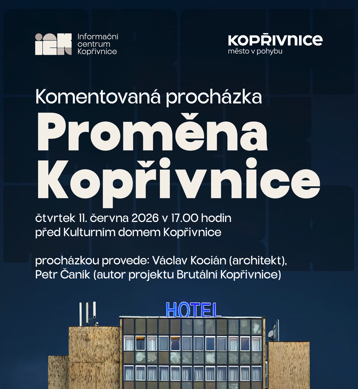 Plakát komentované procházky Proměna Kopřivnice